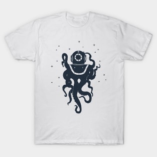 Creative Illustration With Octopus In Diving Helmet.  Adventure, And Nautical T-Shirt